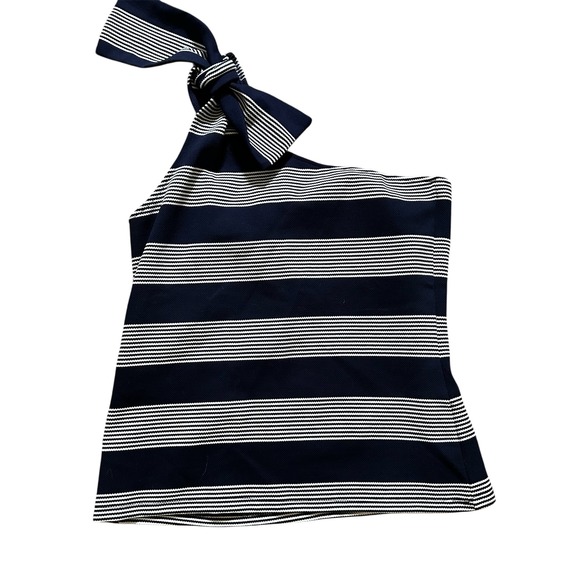 bishop + young Tops - Bishop + Young Striped One Shoulder Tie Strap Tank Top‎ - Navy White - M